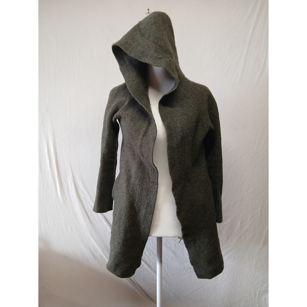 Community small wool open front knit sweater FLAW lagenlook whimsical green